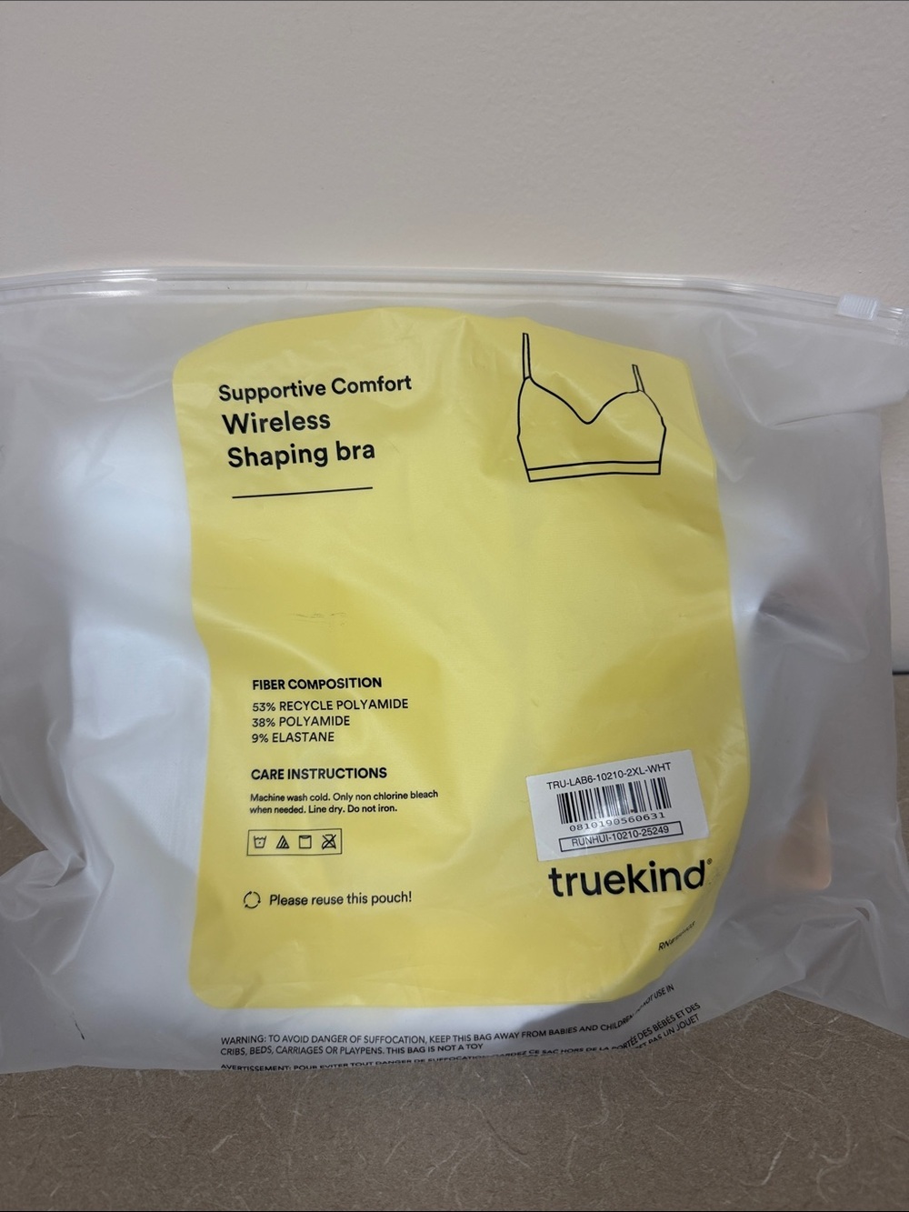 truekind Wireless Shaping Bra - White 2XL